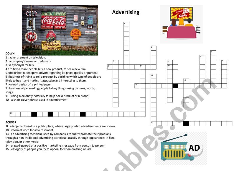 Advertising crossword worksheet
