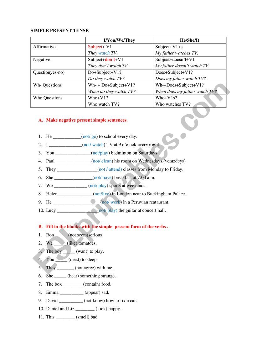 simple present tense worksheet