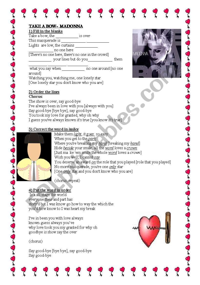 Song.Madonna.-take a bow worksheet