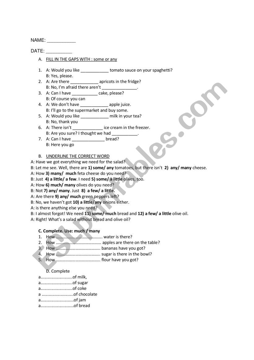 countable - uncountable exercises