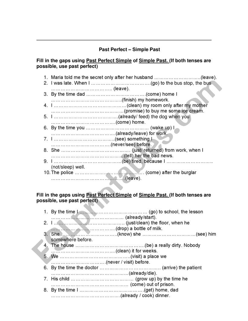 PAST PERFECT - SIMPLE PAST worksheet