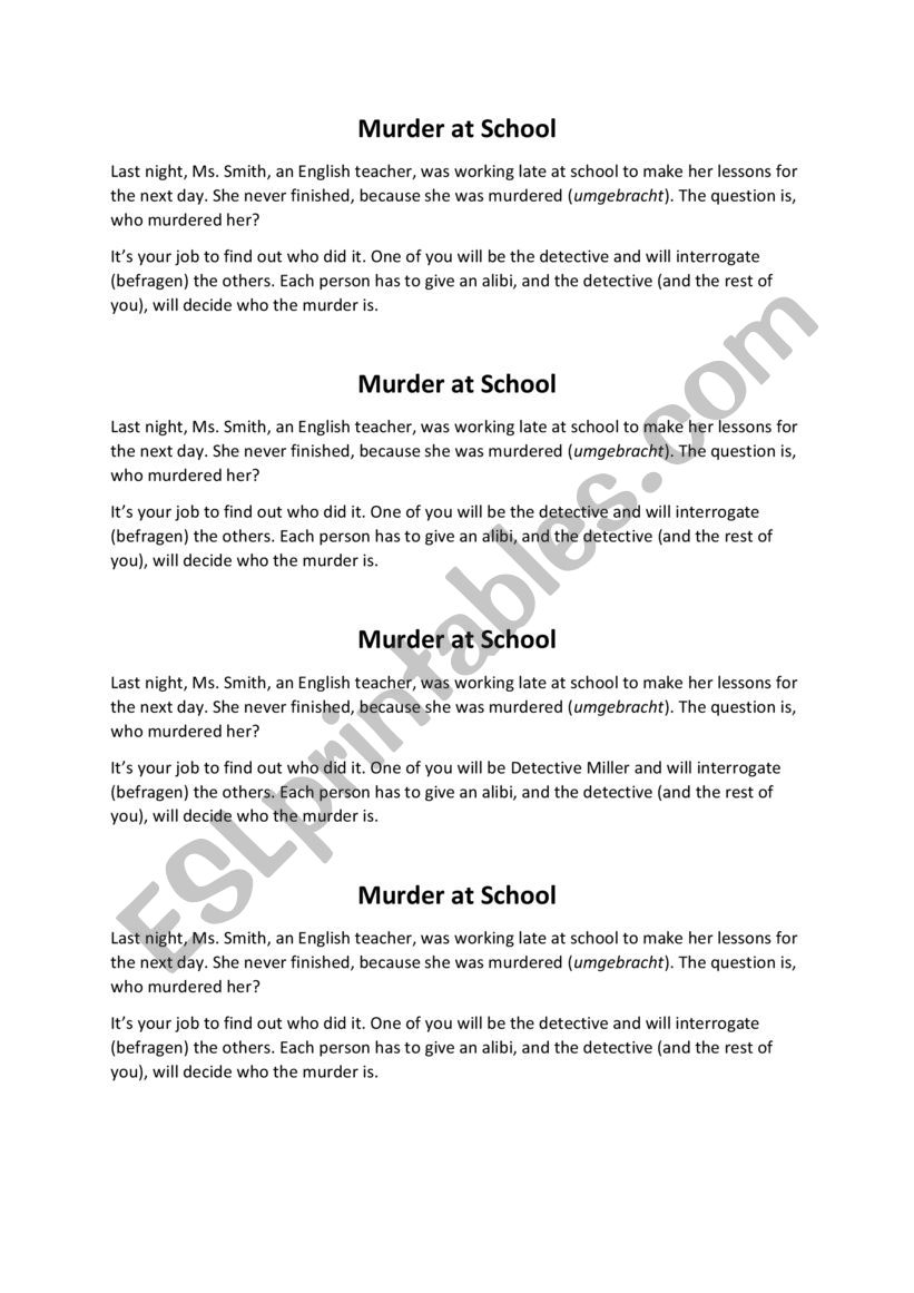 Murder at School- Simple Past Detective Game