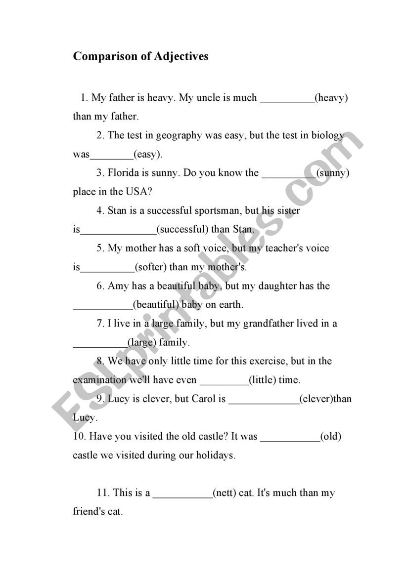 Comparison of Adjectives worksheet