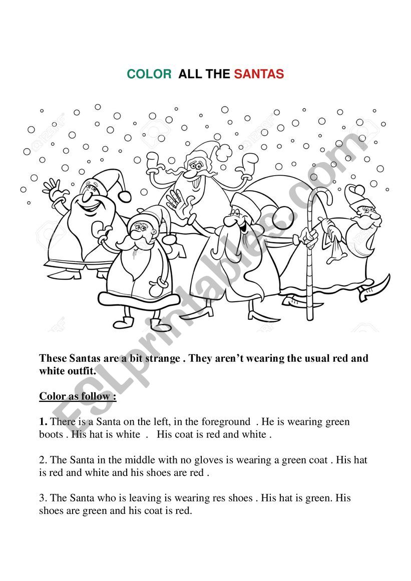 Colour all the Santas worksheet