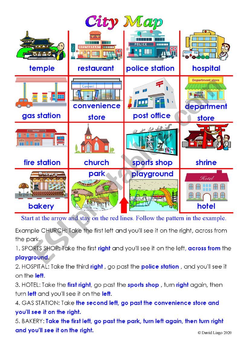 Use Map In A Sentence City Map With Sentence Completion Activity And Answer Key. - Esl Worksheet  By David Lisgo