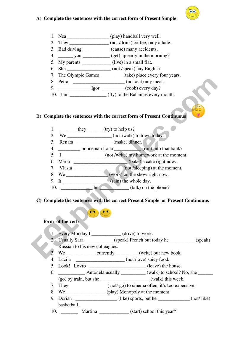 Present Simple and Continuous worksheet