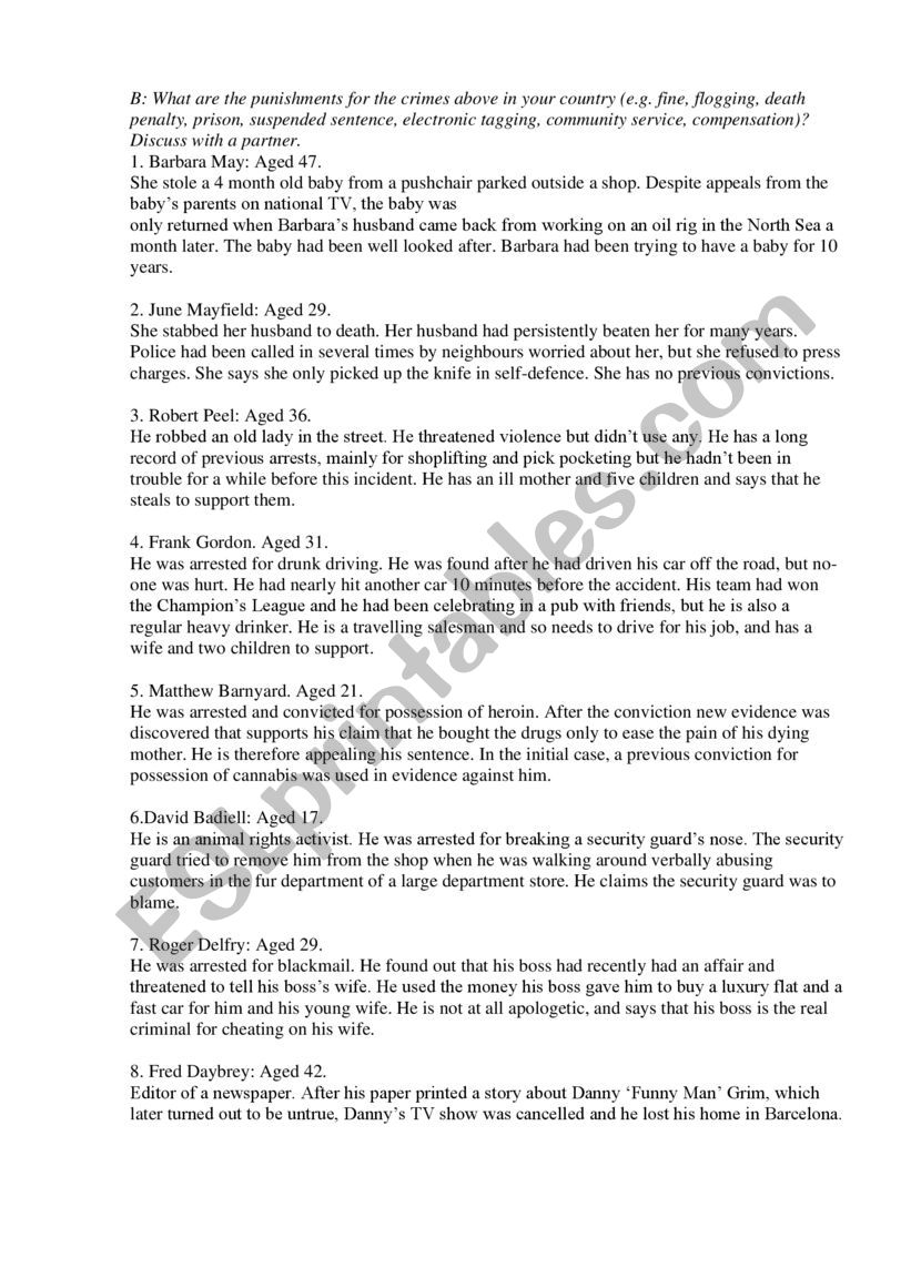 Crime and punishment worksheet