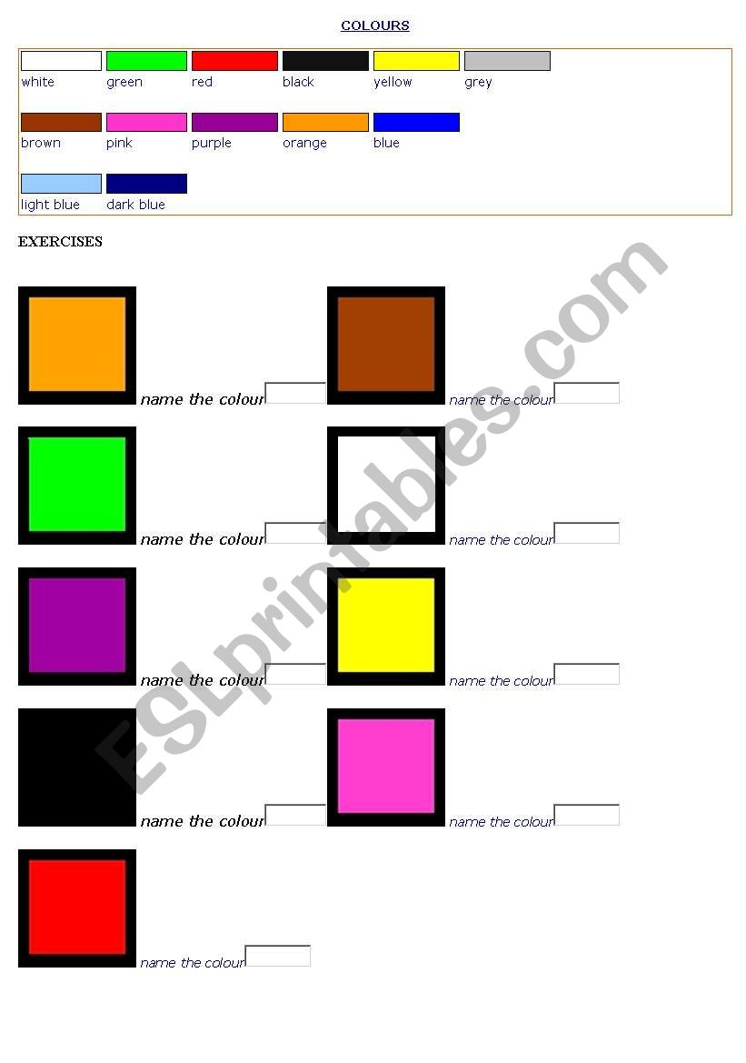 colours worksheet