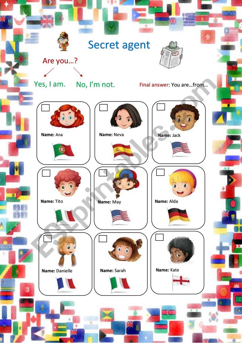 Secret Agent  - countries and nationalities game