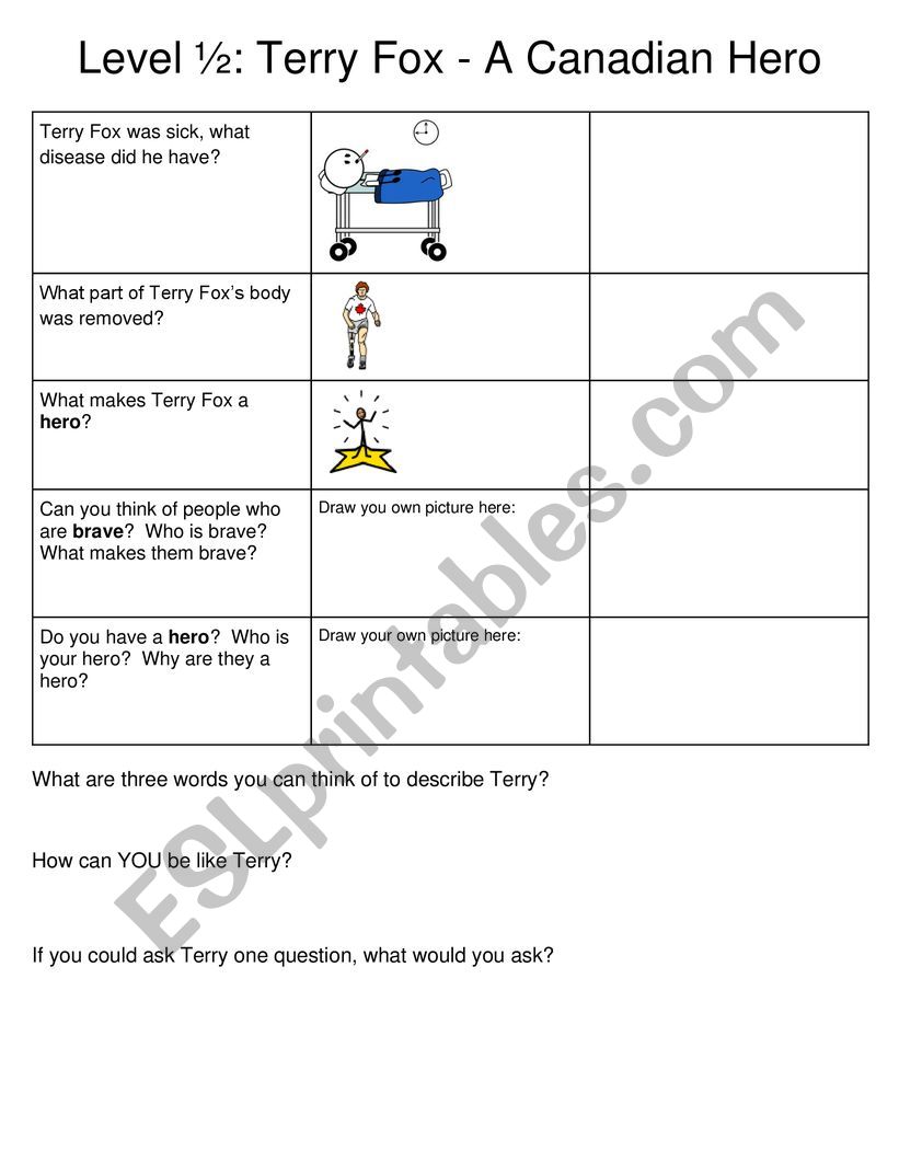 Terry Fox: A Canadian Hero worksheet