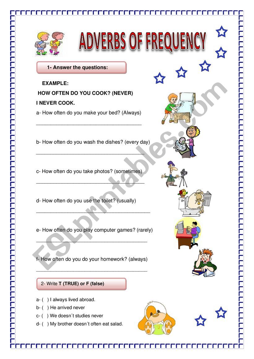 Adverbs of frequency worksheet