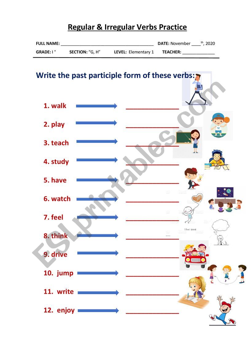 Verbs Past Tense And Past Participle Worksheets
