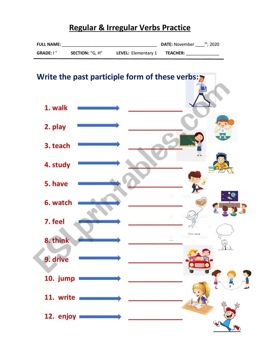 Regular & Irregular Verbs Past Participle