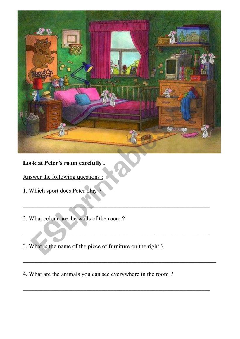 Peter s bedroom worksheet