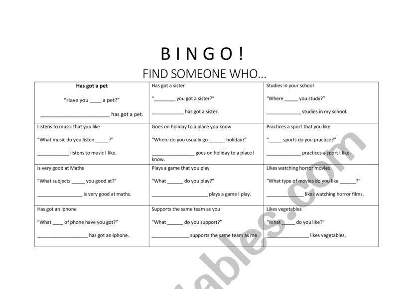 Bingo - Find someone who... worksheet