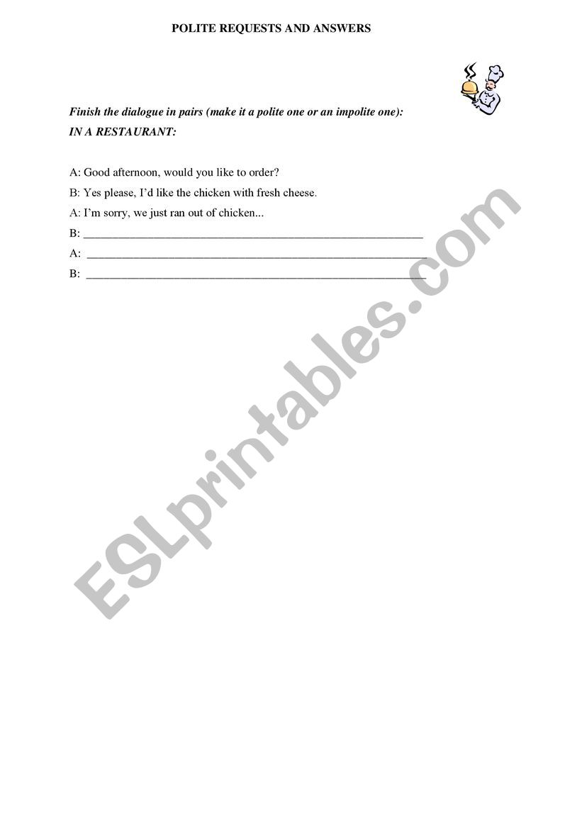 Polite requests and answers worksheet