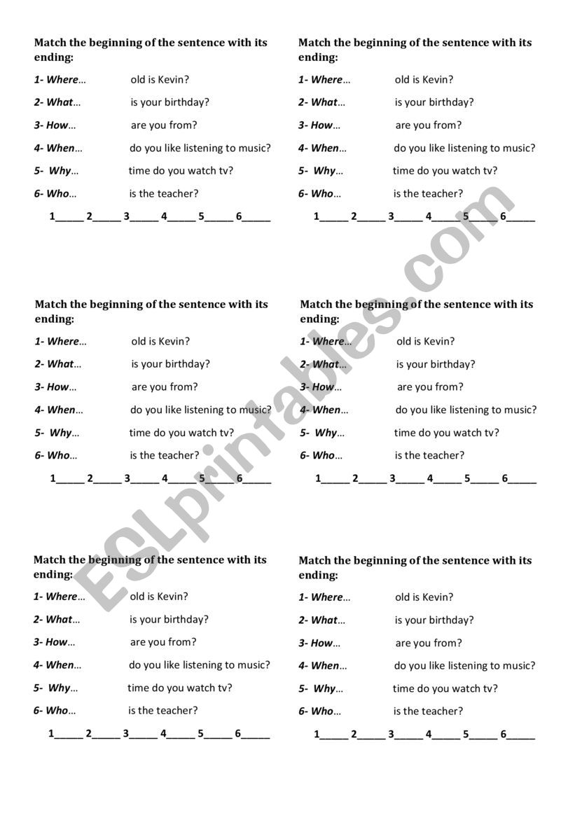 Question words worksheet