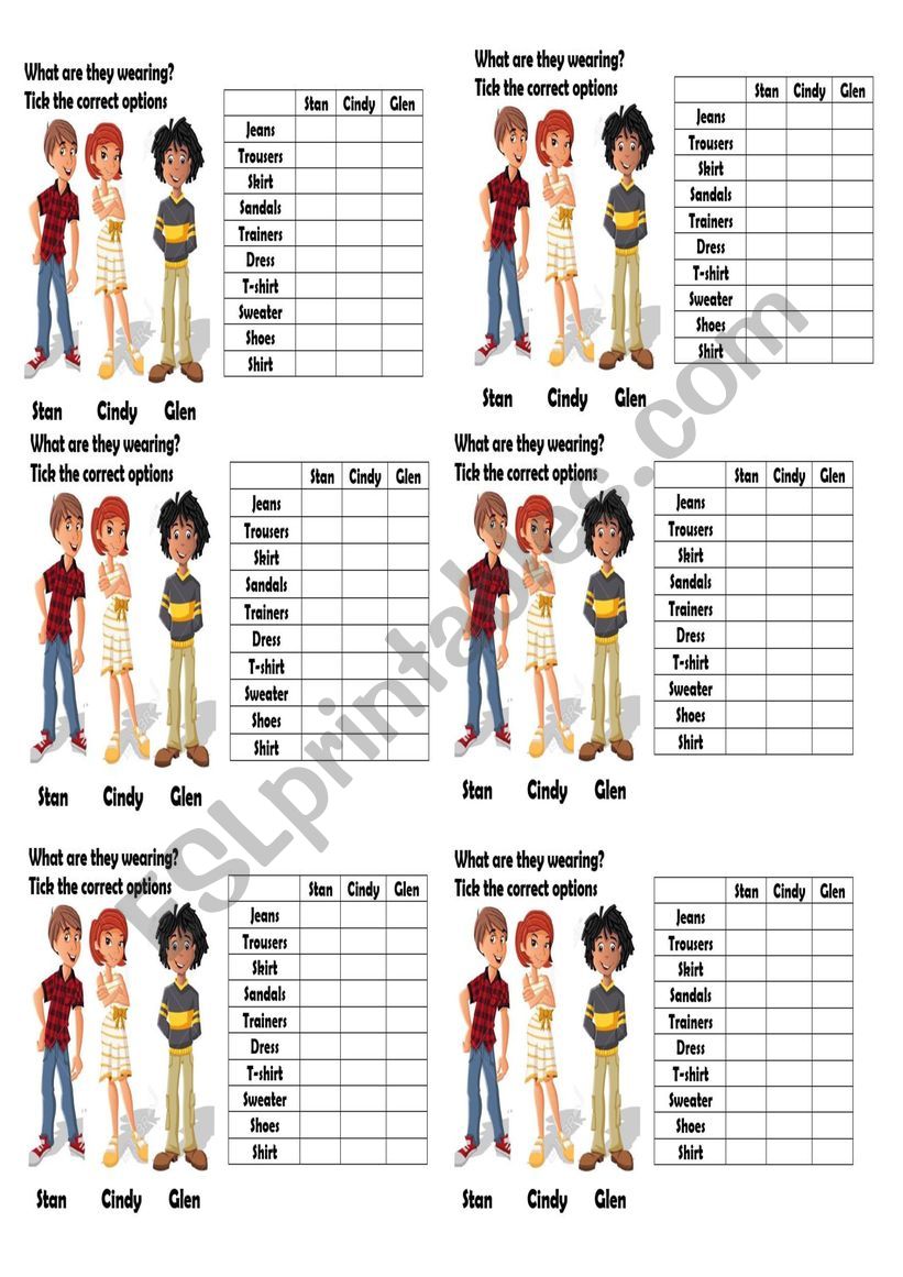 Clothes worksheet