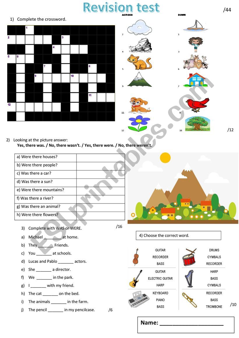 Revision test worksheet