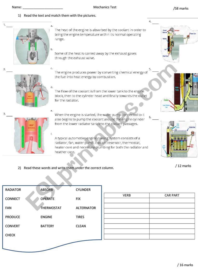 Mechanics test worksheet