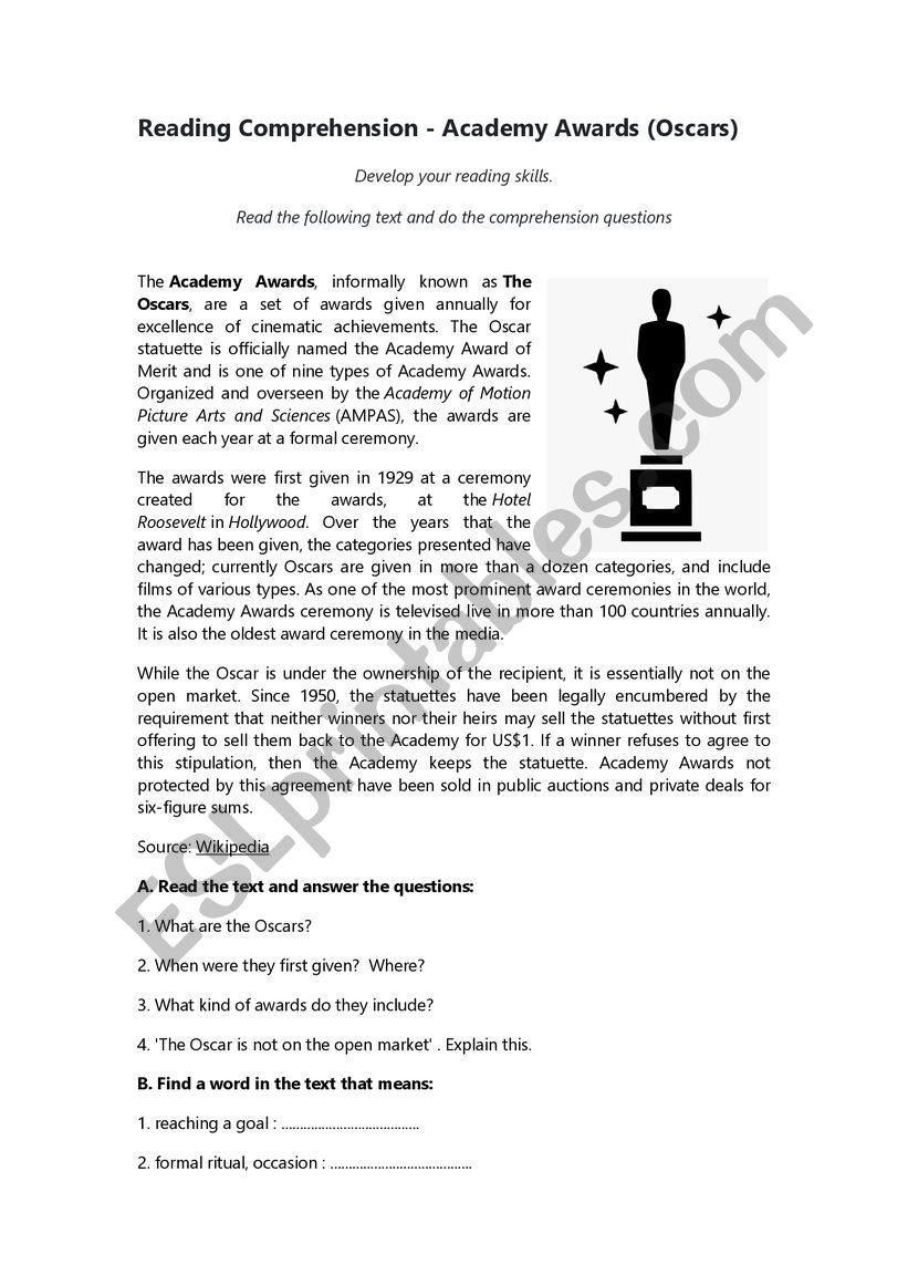 The Oscars  worksheet