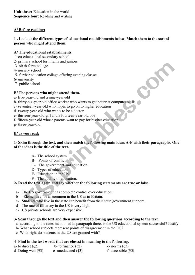 schools diffecrent and alike worksheet