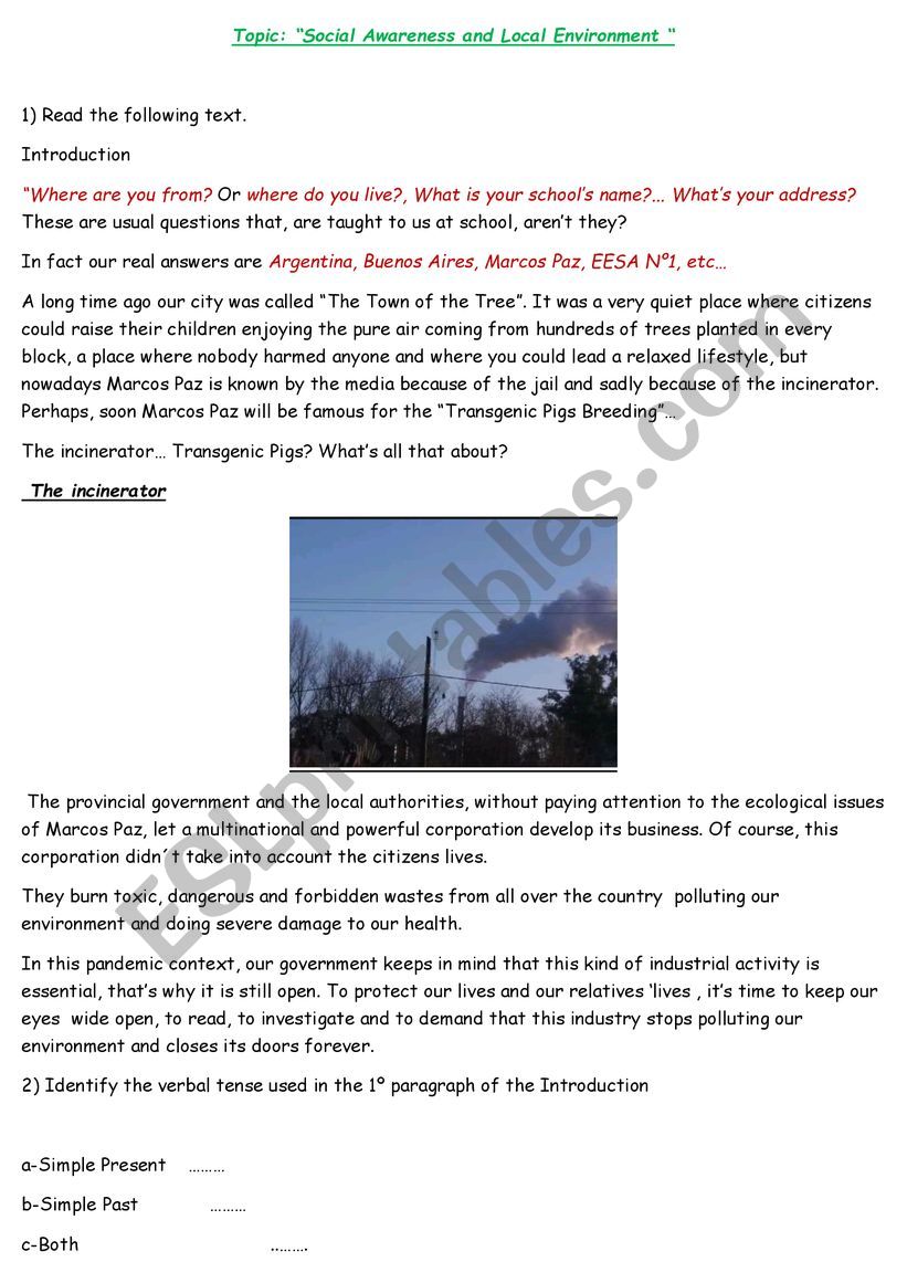 Environmental Problems worksheet