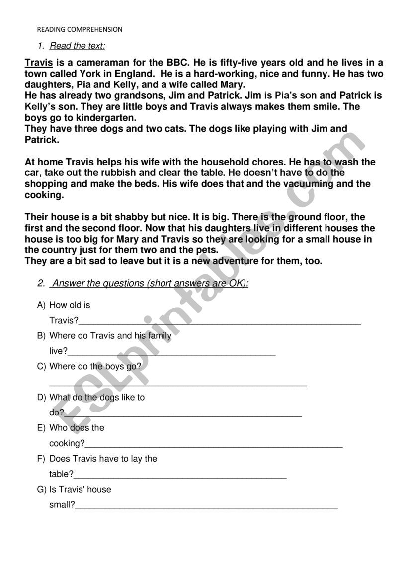 READING COMPREHENSION worksheet