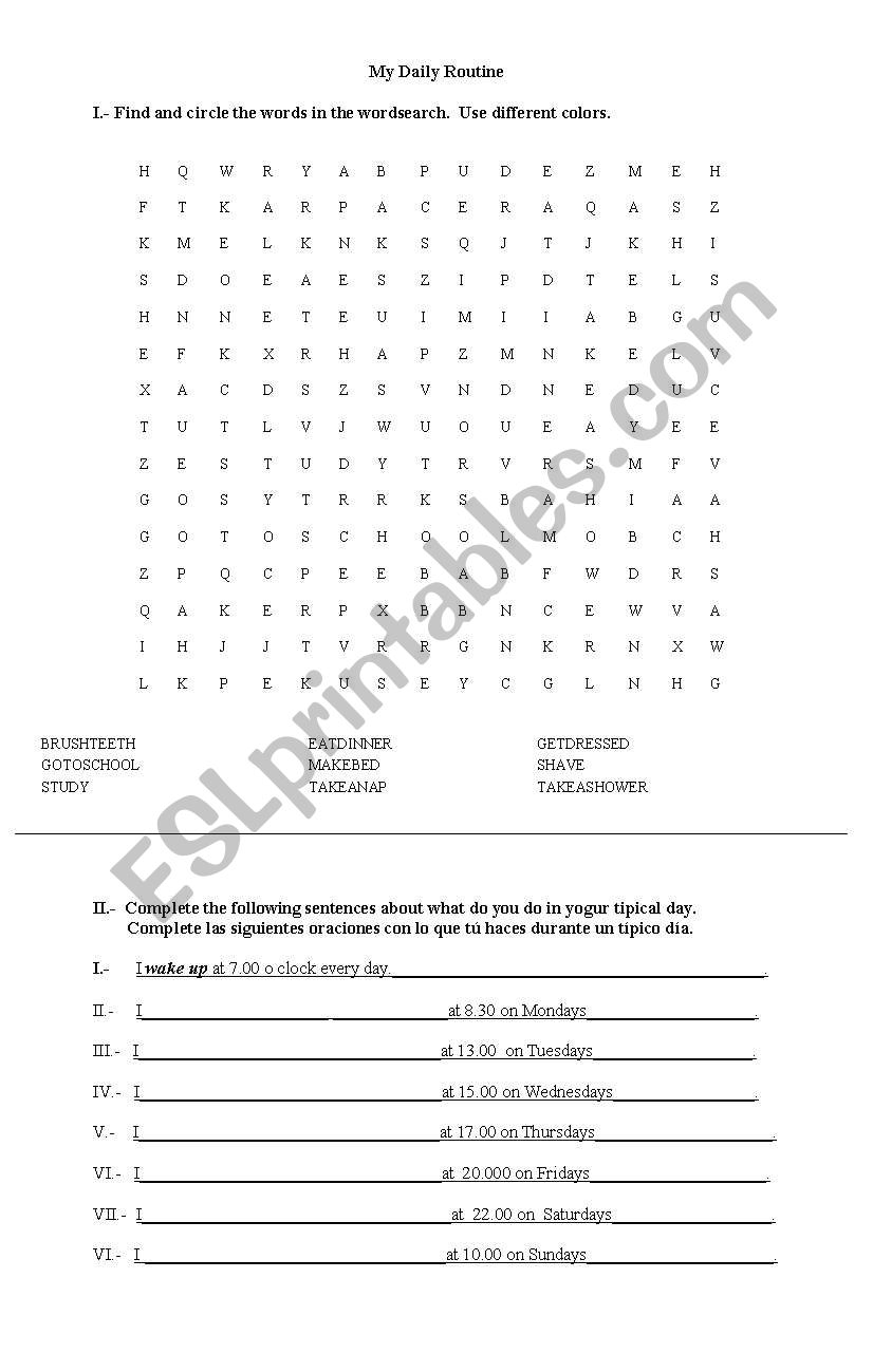 Daily Routine worksheet