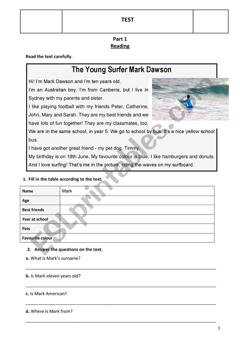 Test_personal information worksheet