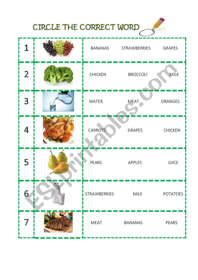 Food - Read and Circle worksheet