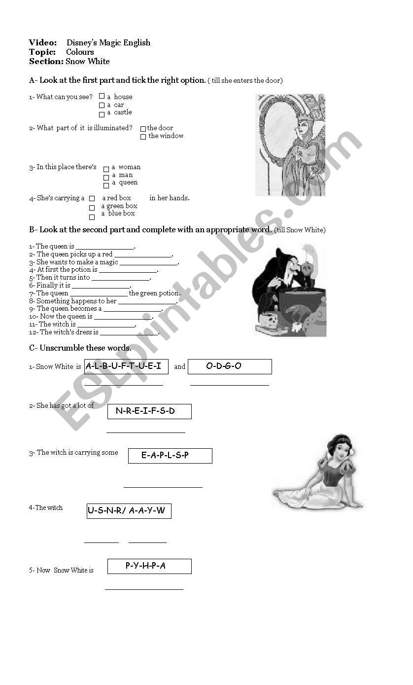 Snow White worksheet