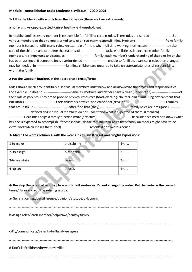 consolidation tasks worksheet