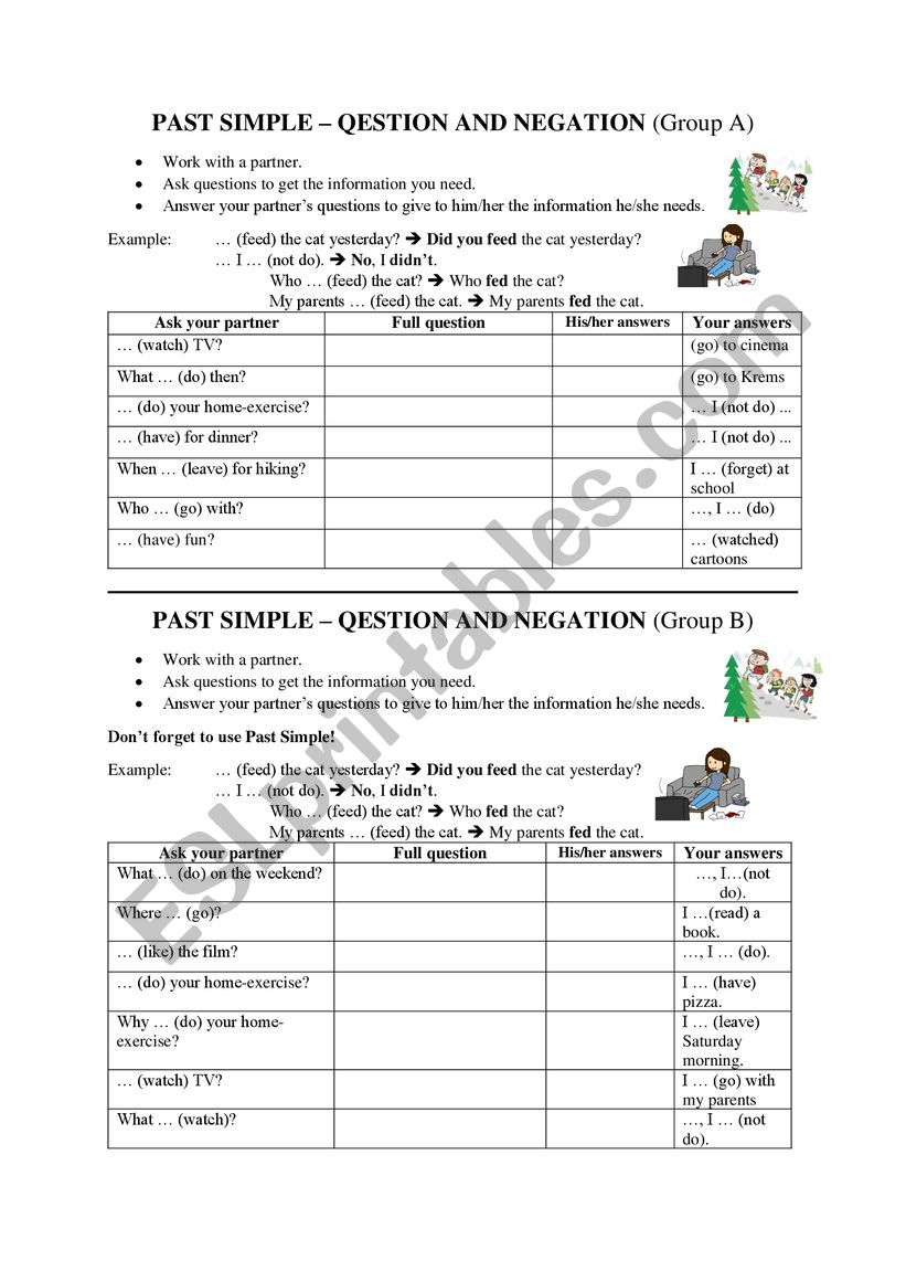 Past simple questions and negation - paired activity