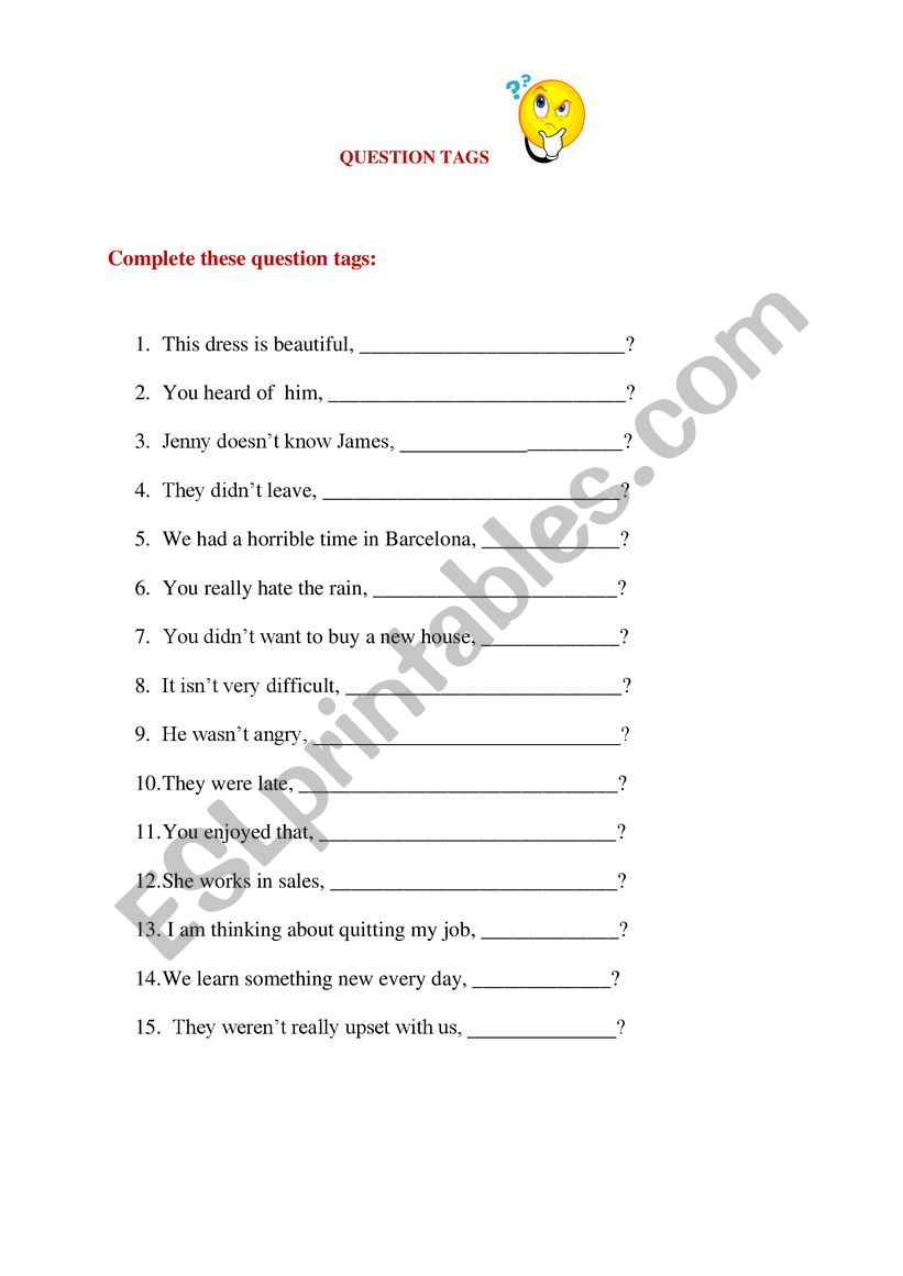 Question tags worksheet