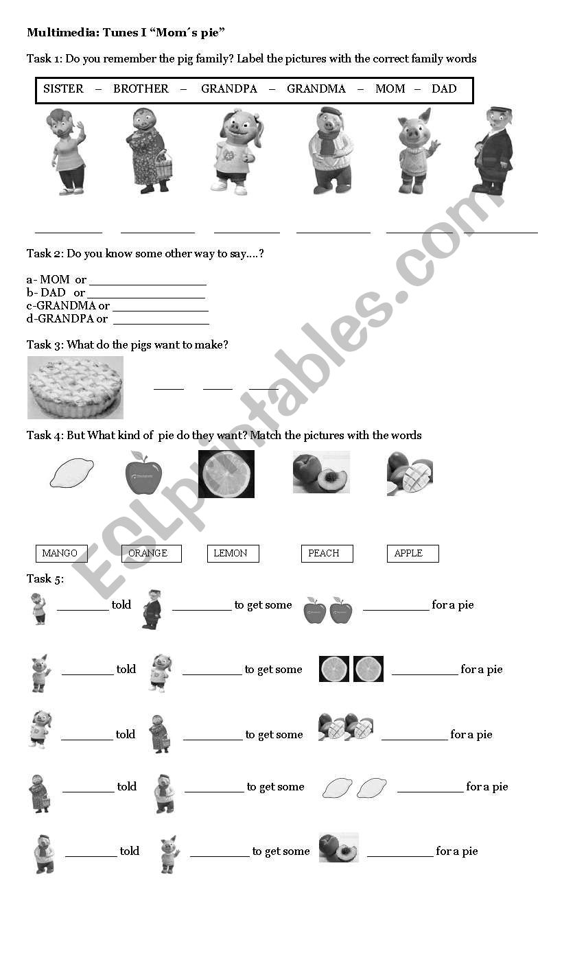 Moms pie Multimedia Tunes 1 worksheet