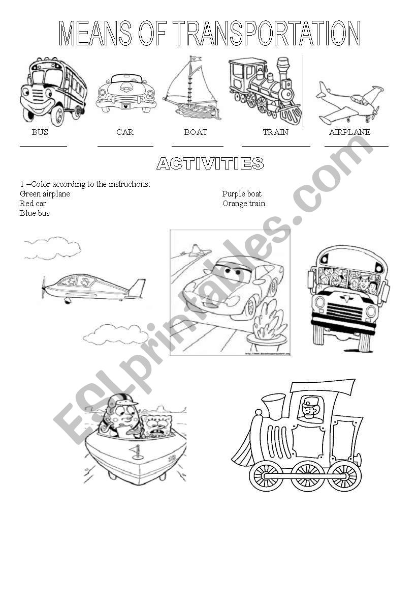 Means of  transports worksheet