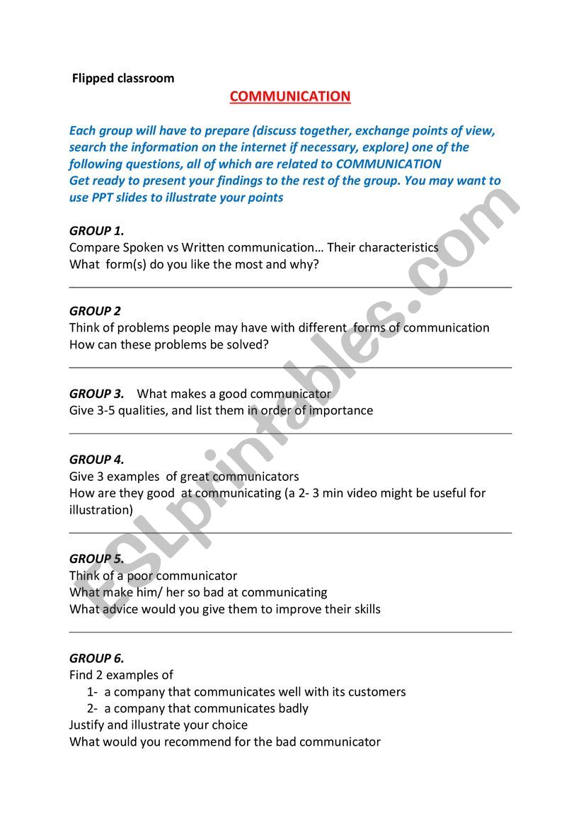 Flipped Classroom.  worksheet