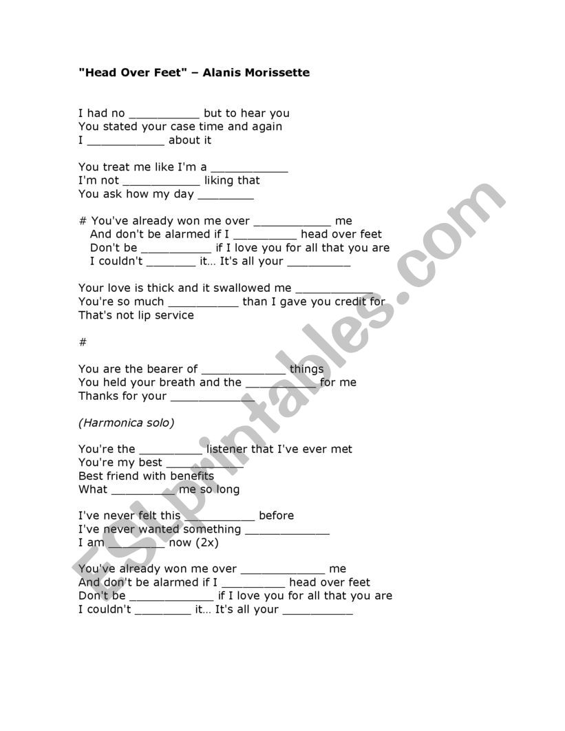 Music with blanks worksheet