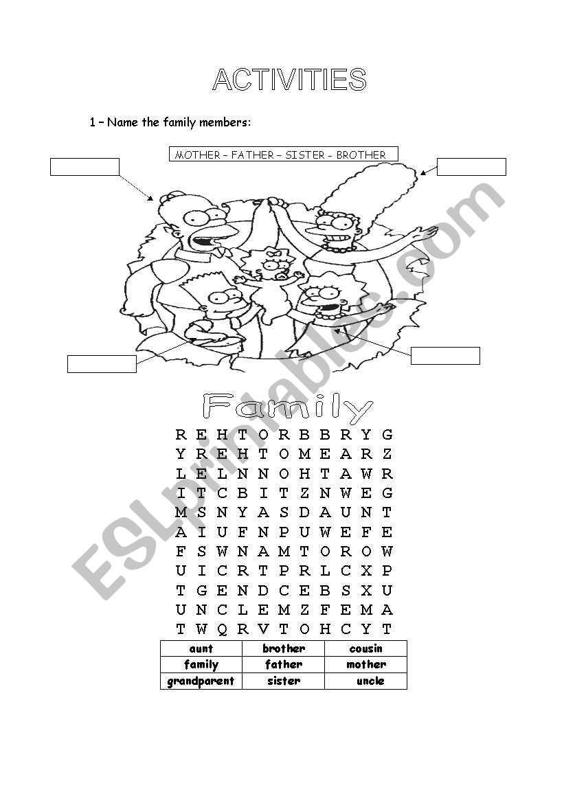 Family  Members worksheet