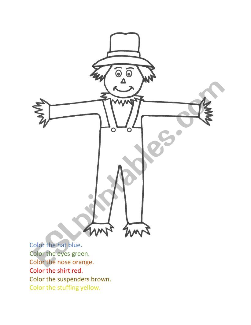 Scarecrow Reading and Coloring Worksheet
