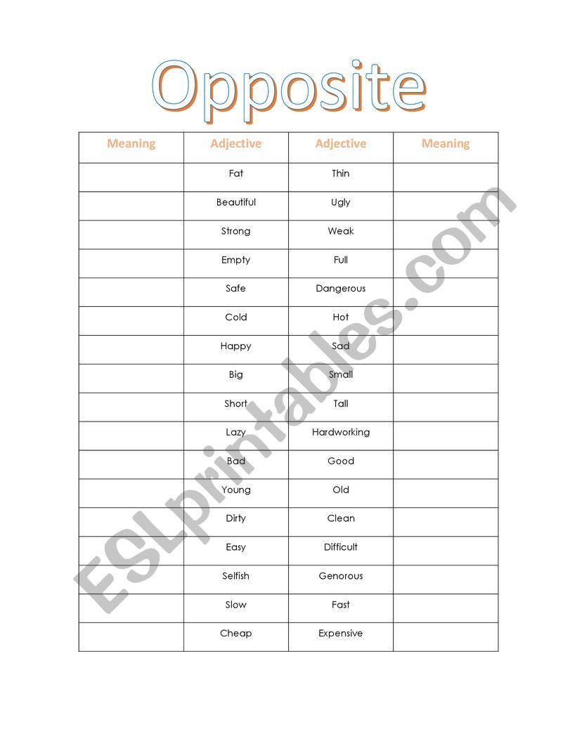 Opposite Adjectives worksheet