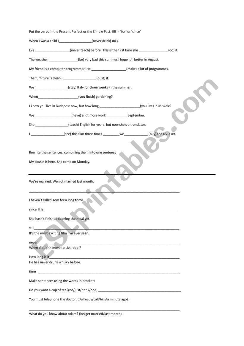 Present perfect/Simple past worksheet