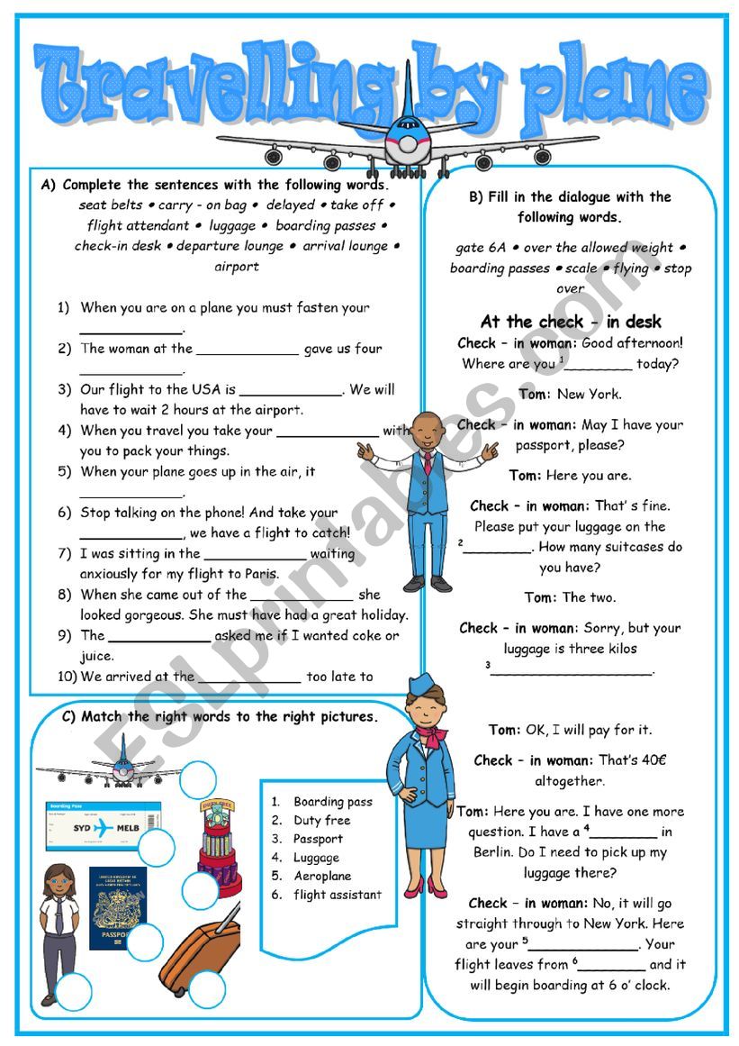 Travelling by plane worksheet