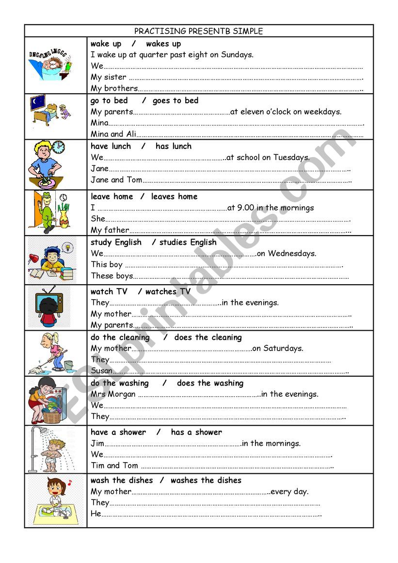 PRACTISING PRESENT SIMPLE worksheet