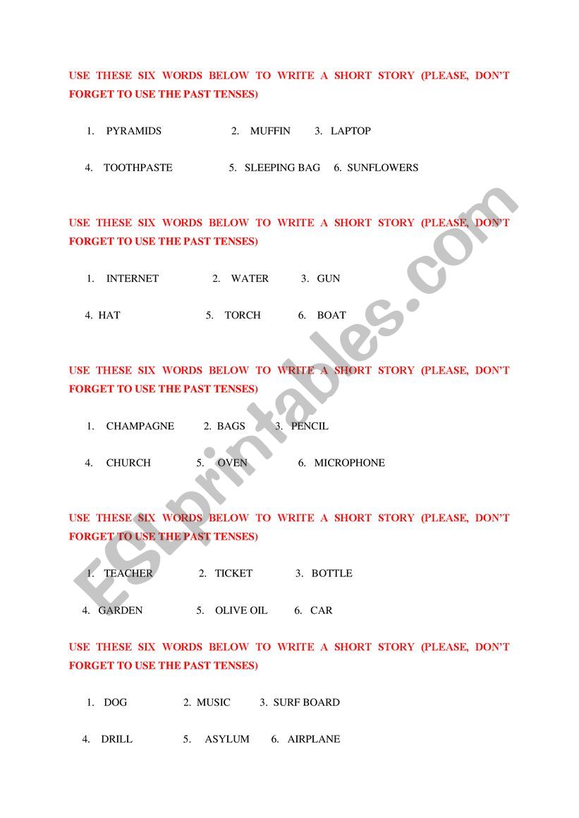 Creating a story - using Past Tenses