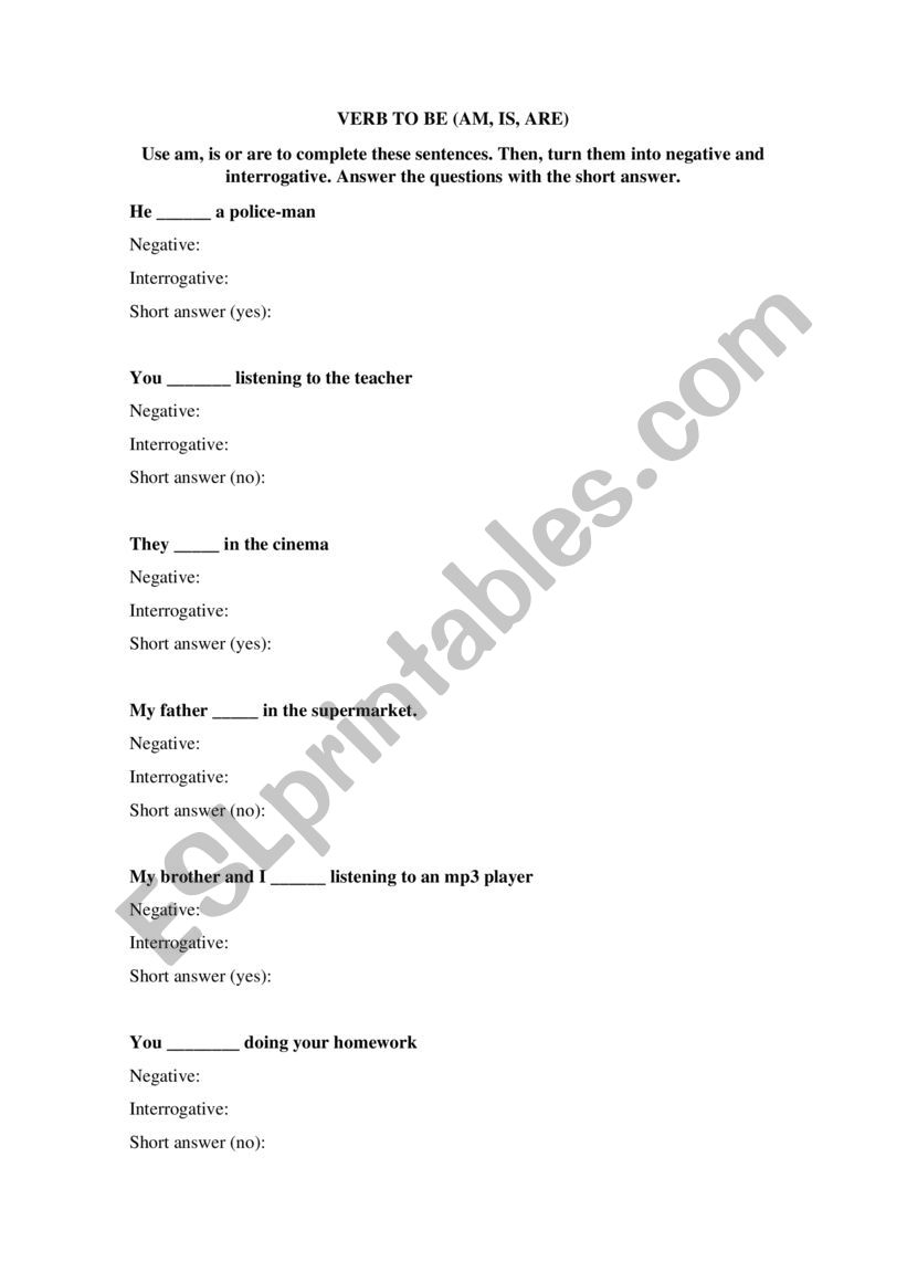 PRESENT SIMPLE. TO BE worksheet