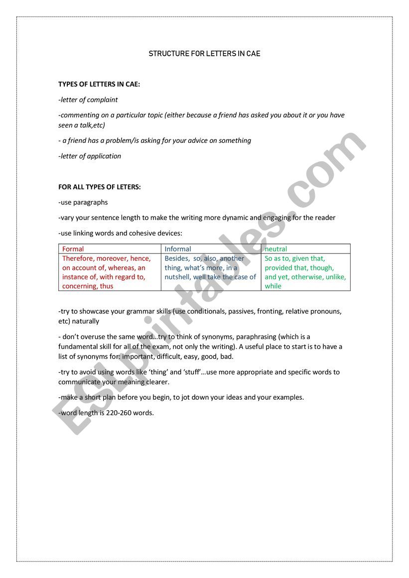 CAE C1 Cambridge letter writing guide