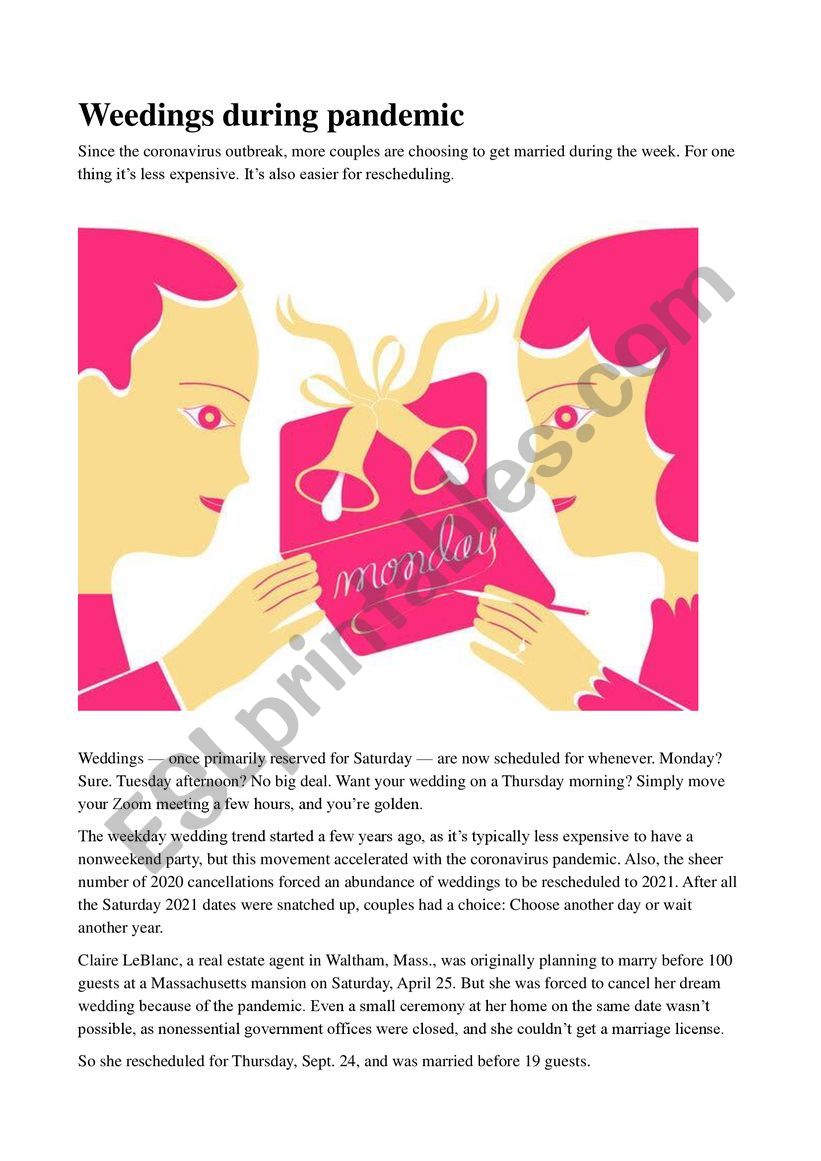 Wedding during pandemic worksheet