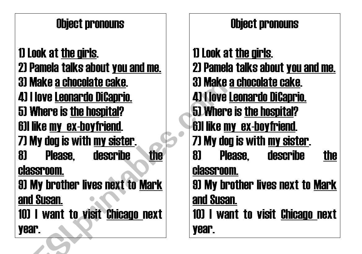 object pronouns worksheet